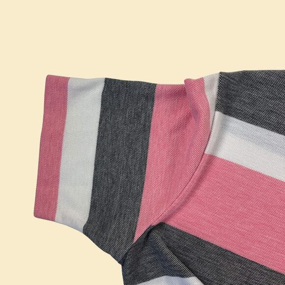90s L pink polo shirt by Penguin Club, vintage pink & grey striped mens top - Picture 7 of 10